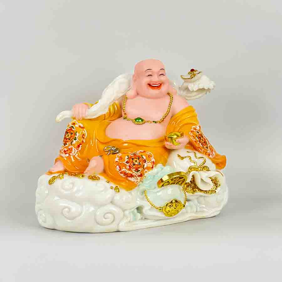 Tượng Phật Di Lặc Phú Quý Vác Đào Vàng TDL016